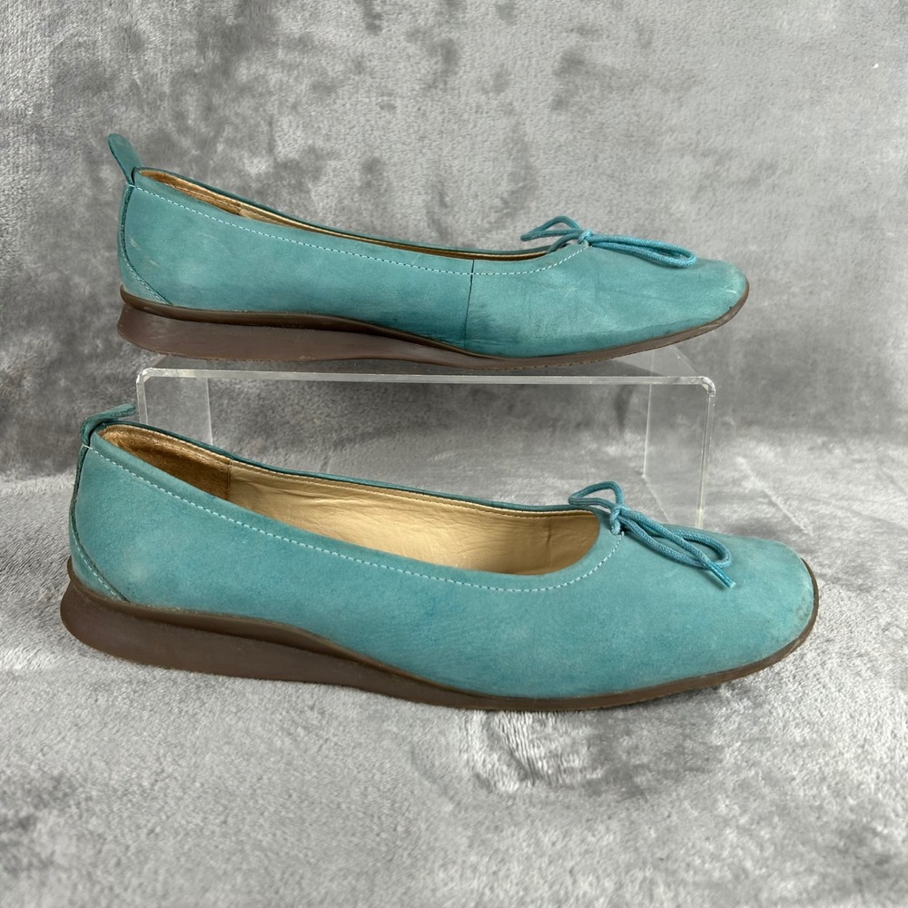 Aerosoles Teal Blue Nubuck Leather Square Toe Ballet Flats Bow Accent 8.5B